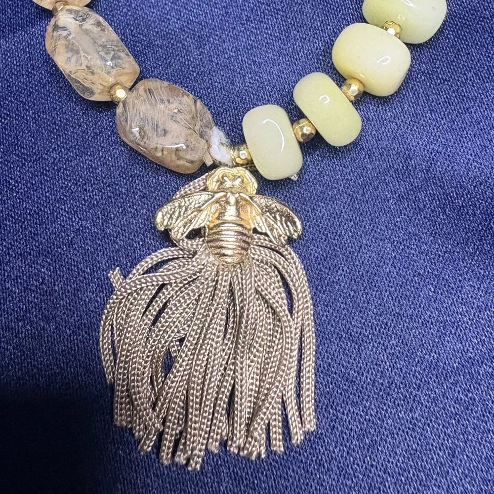 Gemstone, Sea-glass, and Tassel Bracelet with Bumble Bee Charm